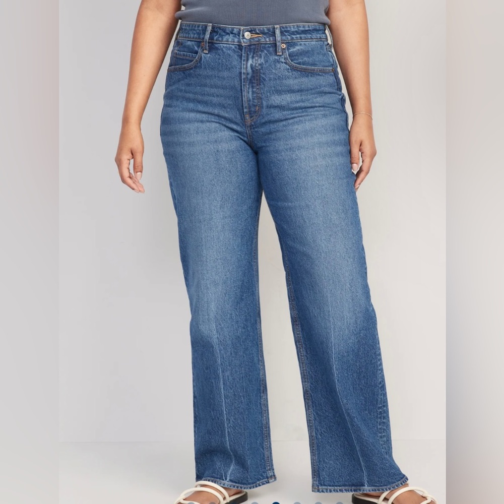 Old Navy Sky-Hi Wide Leg Extra High-Rise Jeans Smooth Plus Size 16 Medium Wash